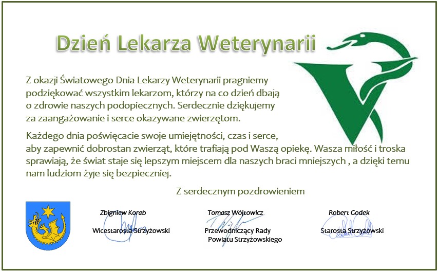 Życzenia z okazji Dnia Lekarza Weterynarii